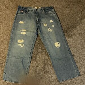 Avirex Classic Wide Leg Blue Distressed Relaxed Jeans